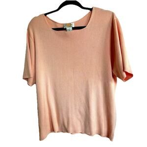 Talbots Silk 3X Sweater Pink Rib Knit Short Sleeve Quiet Luxury Barbiecore